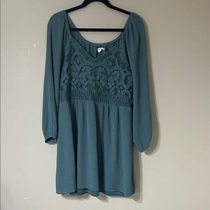 Maurices Teal Lace-Front Midi Dress